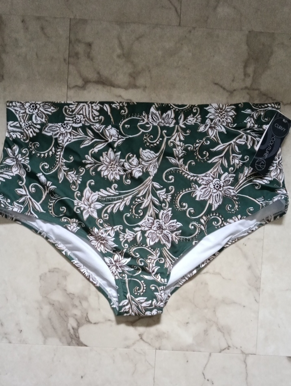 Curvy Collection Green Floral High-Waist Bikini Bottoms